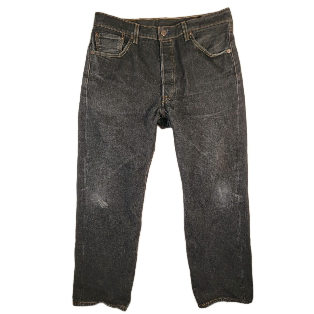 Levis 501 Jeans Mens 36x30 Black Straight Button Fly Denim Fits 34x28.5